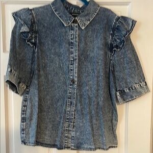 Denim women’s  Shirt with Ruffle Sleeves